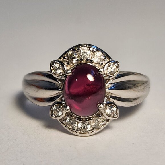 NIB VTG 925 Natural Burmese Star Ruby & White Zircon pave style Ring Size 11 - Picture 3 of 15
